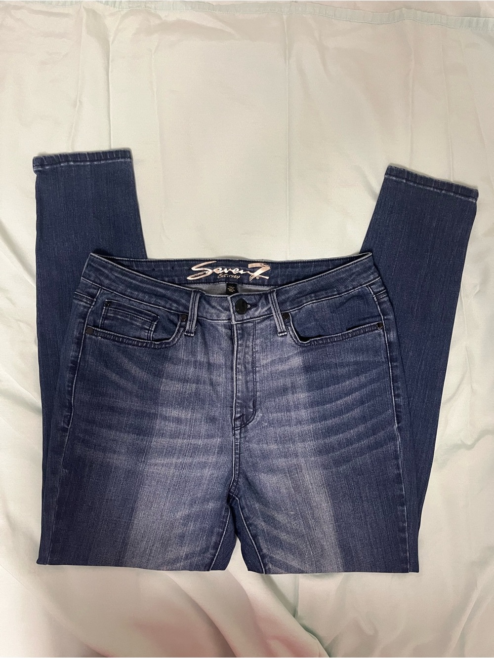 Seven7 Indigo Skinny Jeans with Faded Whiskering Size 12